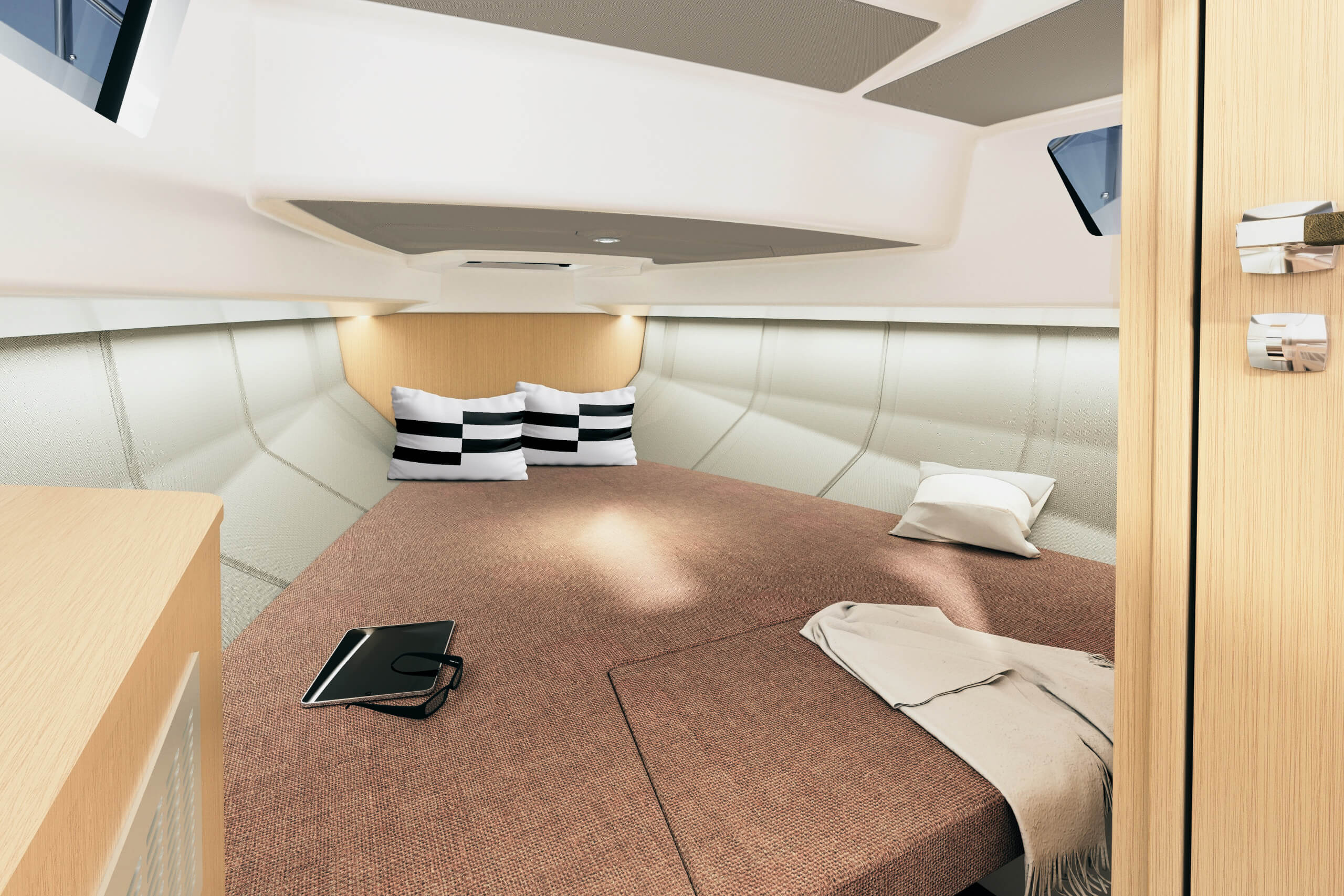 La grande couchette double offre un confort de sommeil au plus haut niveau.